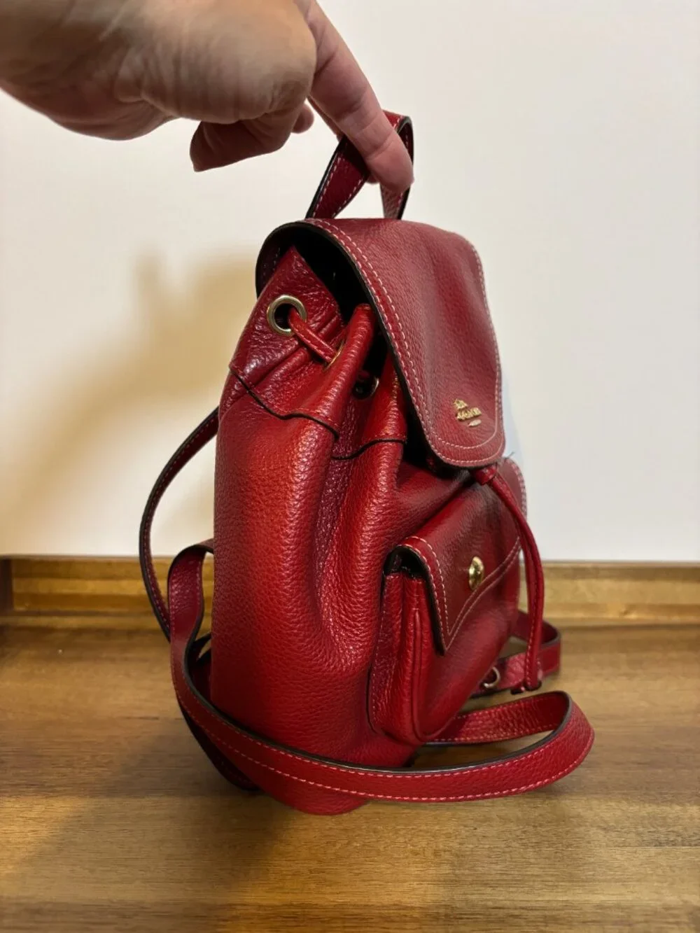 Coach Pennie 22 Red Pebbled Leather Mini Backpack